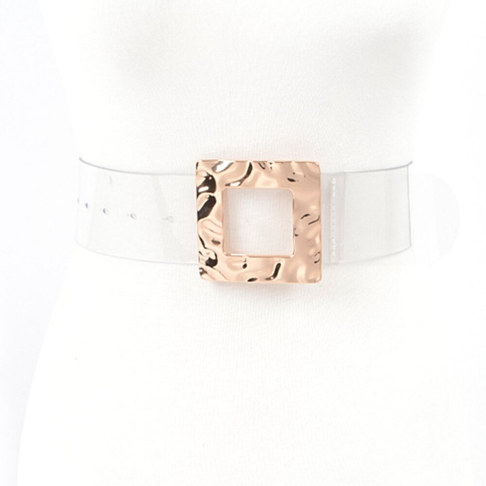 BNWT Square Buckle Fashion Clear Belt Transparent Belt - GOLD
